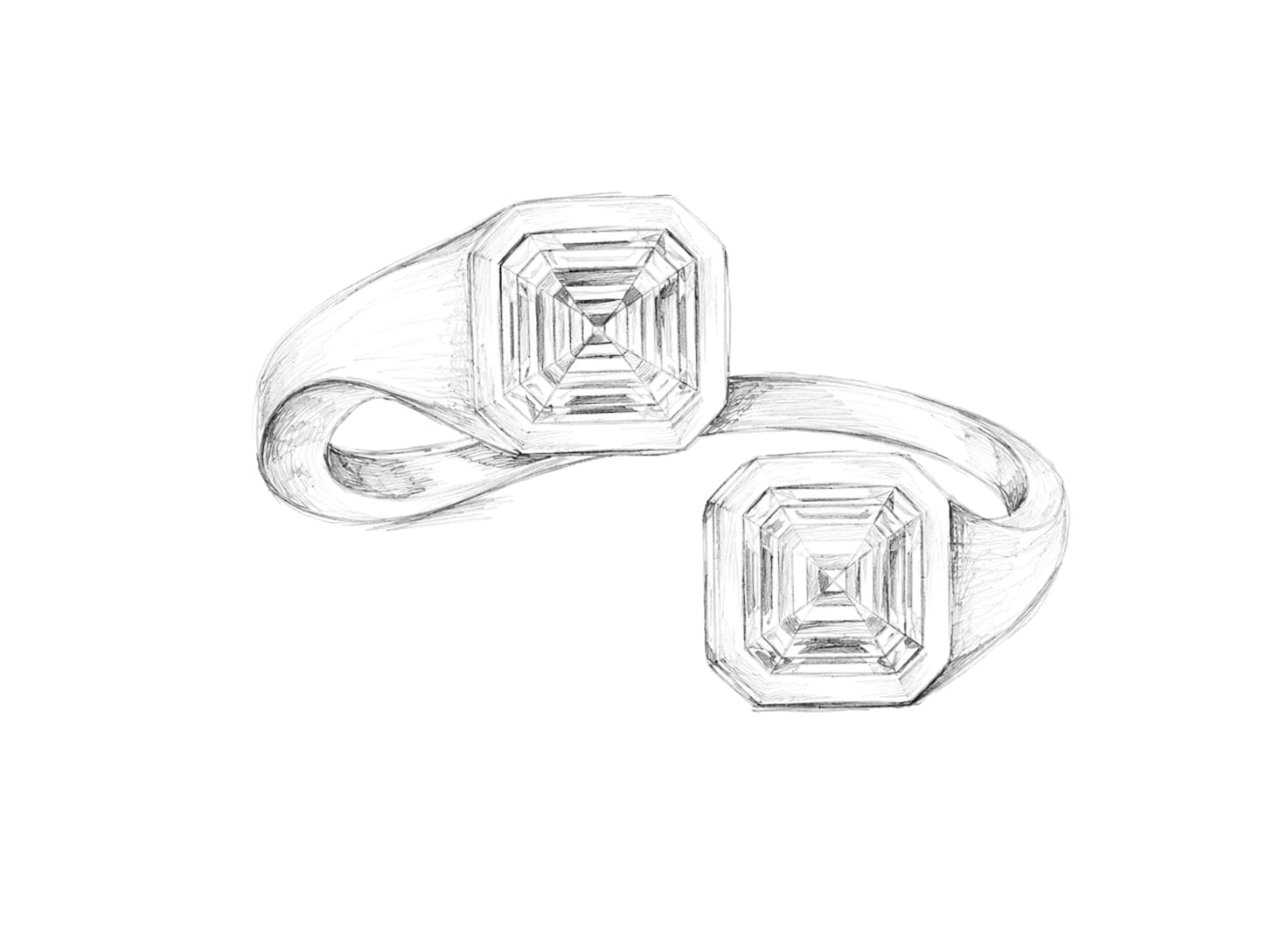 Bocetos a mano de un diseño de anillo de compromiso a medida